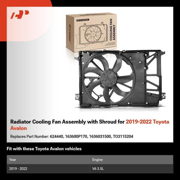 Radiator Cooling Fan Assembly with Shroud for 2019-2022 Toyota Avalon