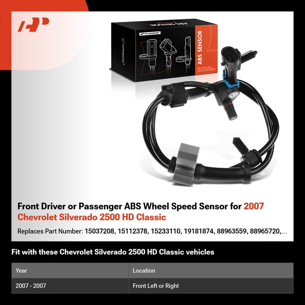 Front Driver or Passenger ABS Wheel Speed Sensor for 2007 Chevrolet Silverado 2500 HD Classic