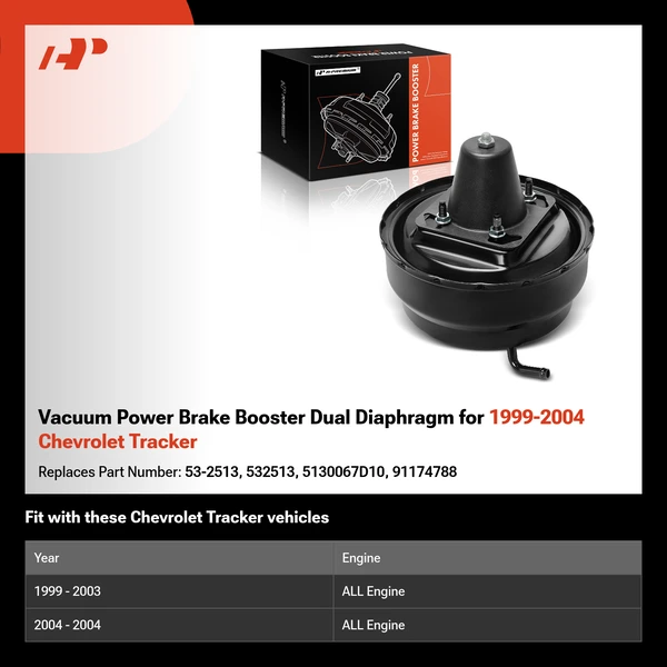 Vacuum Power Brake Booster Dual Diaphragm for 1999-2004 Chevrolet Tracker