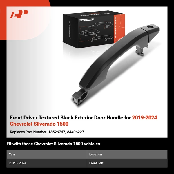 Front Driver Textured Black Exterior Door Handle for 2019-2024 Chevrolet Silverado 1500
