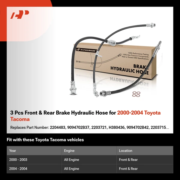 3 Pcs Front & Rear Brake Hydraulic Hose for 2000-2004 Toyota Tacoma
