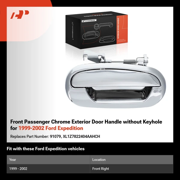 Front Passenger Chrome Exterior Door Handle without Keyhole for 1999-2002 Ford Expedition