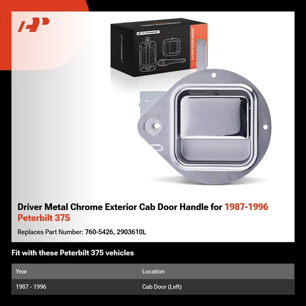 Driver Metal Chrome Exterior Cab Door Handle for 1987-1996 Peterbilt 375