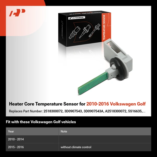Heater Core Temperature Sensor for 2010-2016 Volkswagen Golf