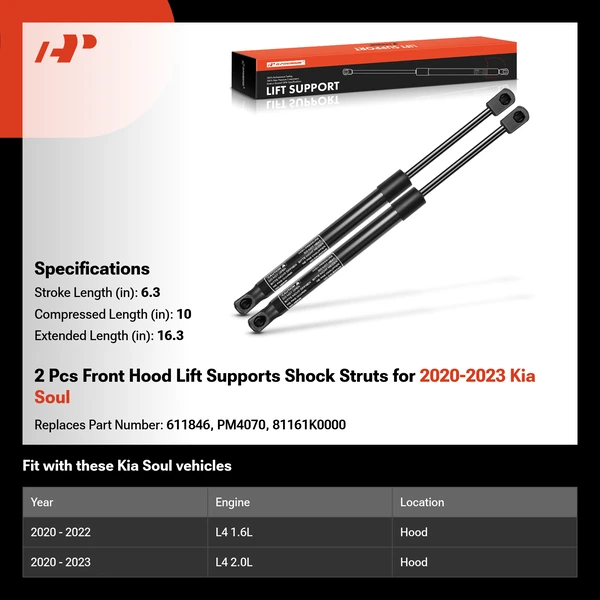 2 Pcs Front Hood Lift Supports Shock Struts for 2020-2023 Kia Soul