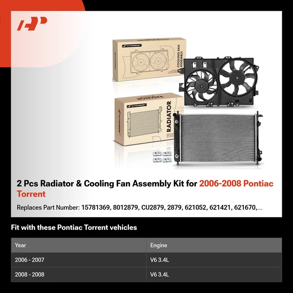 2 Pcs Radiator & Cooling Fan Assembly Kit for 2006-2008 Pontiac Torrent