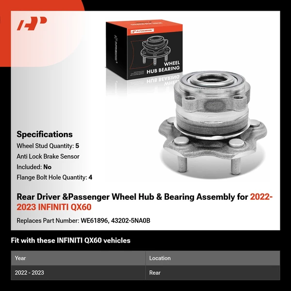 Rear Driver &Passenger Wheel Hub & Bearing Assembly for 2022-2023 INFINITI QX60