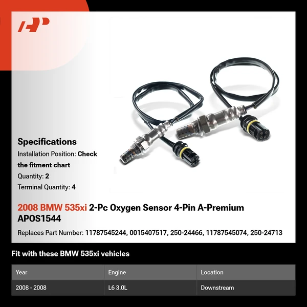 2008 BMW 535xi 2-Pc Oxygen Sensor 4-Pin A-Premium APOS1544