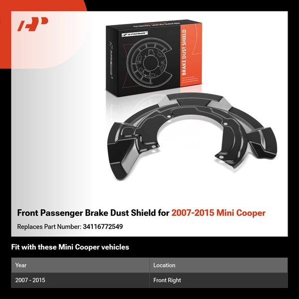 Front Passenger Brake Dust Shield for 2007-2015 Mini Cooper