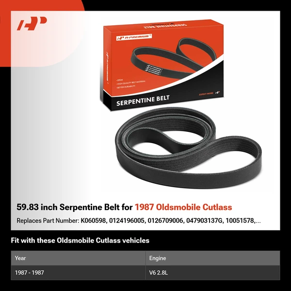 59.83 inch Serpentine Belt for 1987 Oldsmobile Cutlass