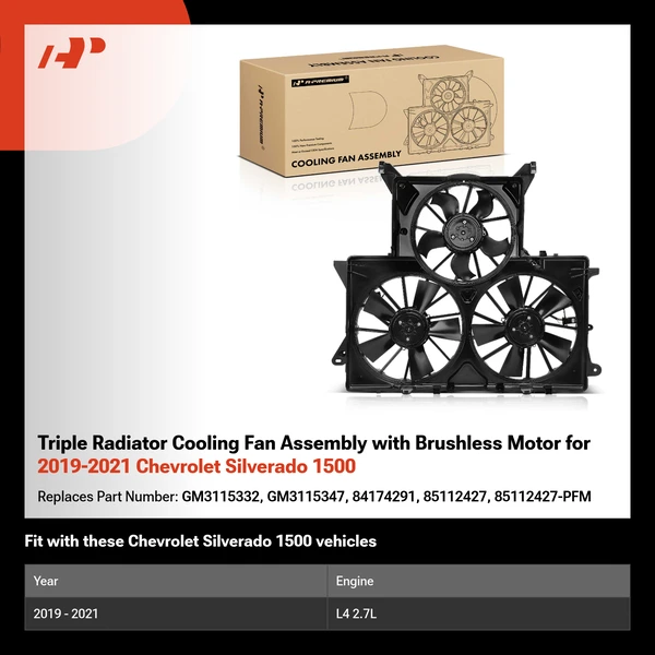 Triple Radiator Cooling Fan Assembly with Brushless Motor for 2019-2021 Chevrolet Silverado 1500