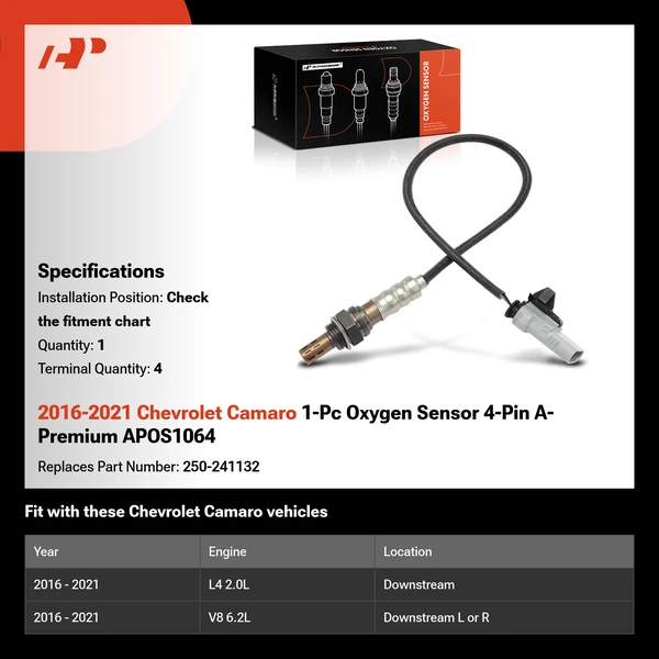 2016-2021 Chevrolet Camaro 1-Pc Oxygen Sensor 4-Pin A-Premium APOS1064