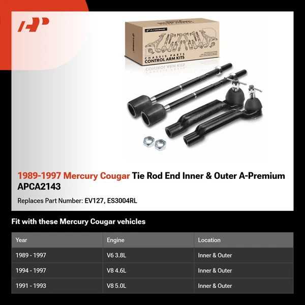 1989-1997 Mercury Cougar Tie Rod End Inner & Outer A-Premium APCA2143