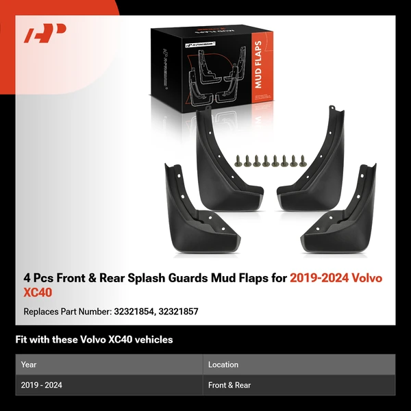 4 Pcs Front & Rear Splash Guards Mud Flaps for 2019-2024 Volvo XC40