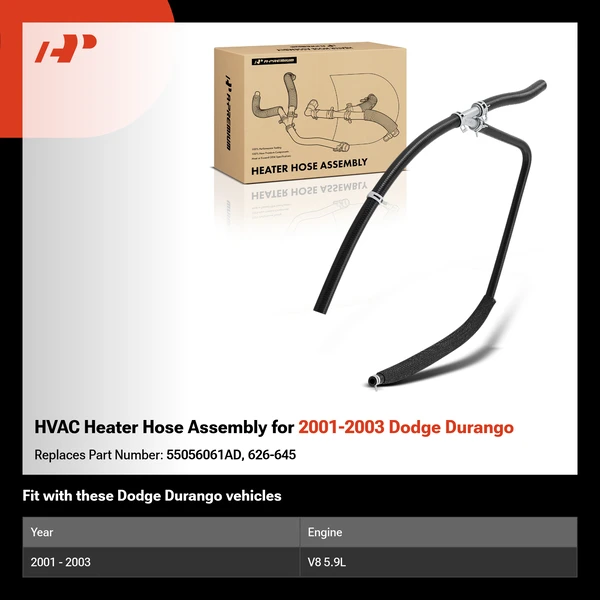 HVAC Heater Hose Assembly for 2001-2003 Dodge Durango