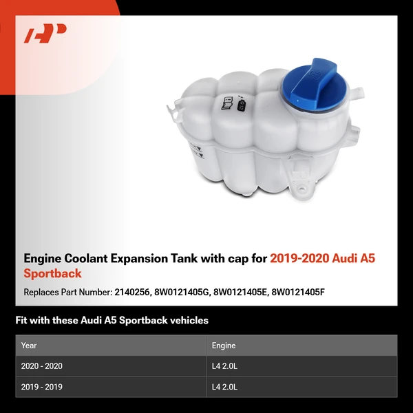 Engine Coolant Expansion Tank with cap for 2019-2020 Audi A5 Sportback