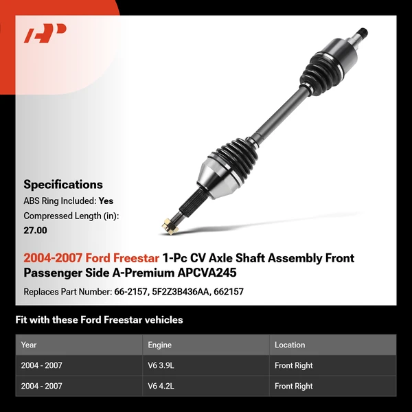 2004-2007 Ford Freestar 1-Pc CV Axle Shaft Assembly Front Passenger Side A-Premium APCVA245
