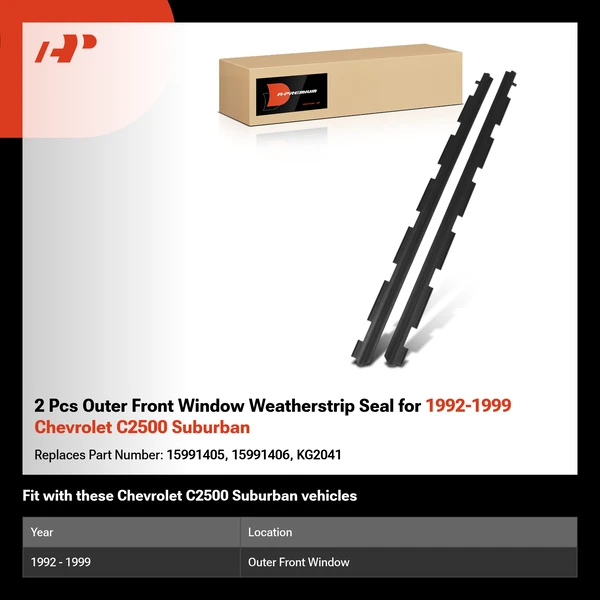 2 Pcs Outer Front Window Weatherstrip Seal for 1992-1999 Chevrolet C2500 Suburban