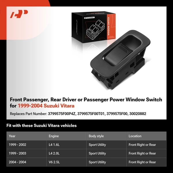 Front Passenger, Rear Driver or Passenger Power Window Switch for 1999-2004 Suzuki Vitara