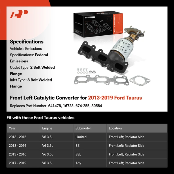 Front Left Catalytic Converter for 2013-2019 Ford Taurus