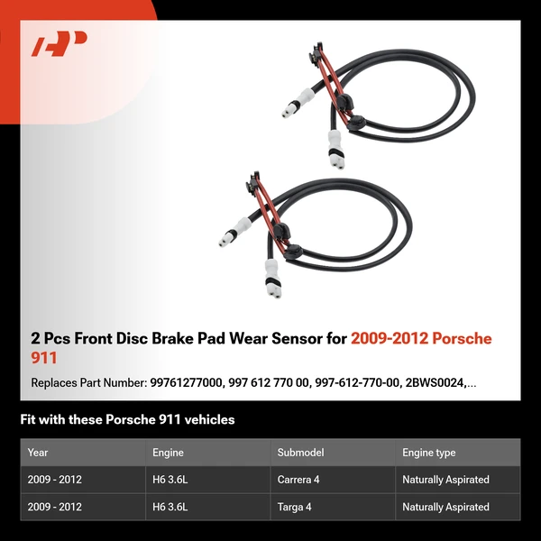2 Pcs Front Disc Brake Pad Wear Sensor for 2009-2012 Porsche 911
