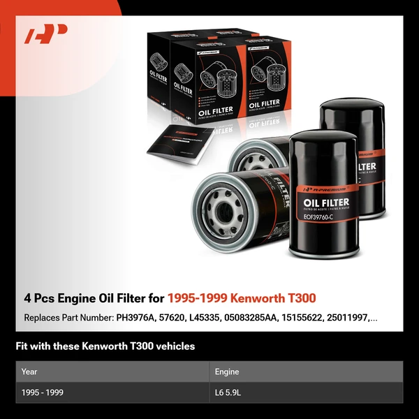 4 Pcs Engine Oil Filter for 1995-1999 Kenworth T300