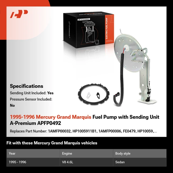 1995-1996 Mercury Grand Marquis Fuel Pump with Sending Unit A-Premium APFP0492
