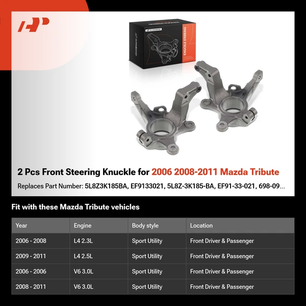 2 Pcs Front Steering Knuckle for 2006 2008-2011 Mazda Tribute