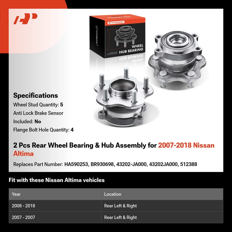 2 Pcs Rear Wheel Bearing & Hub Assembly for 2007-2018 Nissan Altima