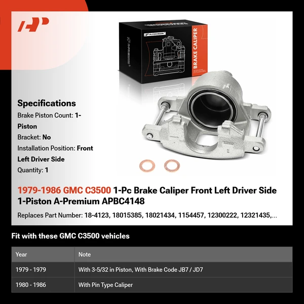 1979-1986 GMC C3500 1-Pc Brake Caliper Front Left Driver Side 1-Piston A-Premium APBC4148