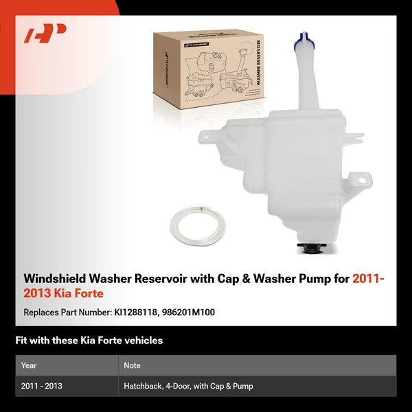 Windshield Washer Reservoir with Cap & Washer Pump for 2011-2013 Kia Forte