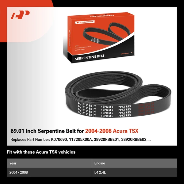 69.01 Inch Serpentine Belt for 2004-2008 Acura TSX
