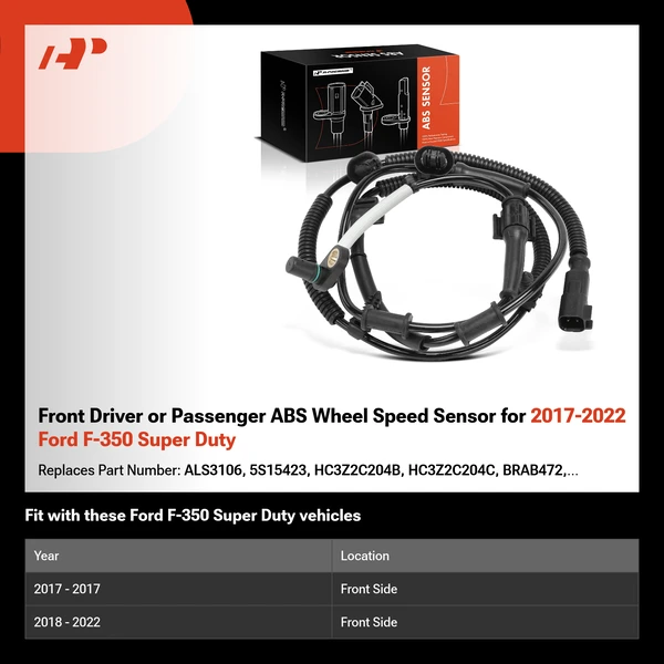 Front Driver or Passenger ABS Wheel Speed Sensor for 2017-2022 Ford F-350 Super Duty