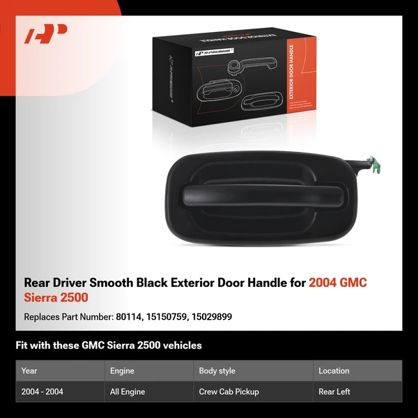 Rear Driver Smooth Black Exterior Door Handle for 2004 GMC Sierra 2500