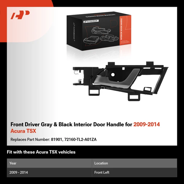 Front Driver Gray & Black Interior Door Handle for 2009-2014 Acura TSX