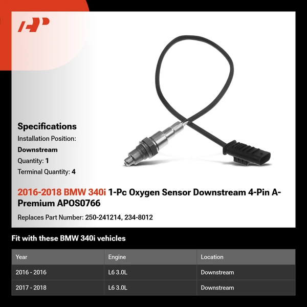 2016-2018 BMW 340i 1-Pc Oxygen Sensor Downstream 4-Pin A-Premium APOS0766