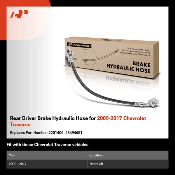 Rear Driver Brake Hydraulic Hose for 2009-2017 Chevrolet Traverse