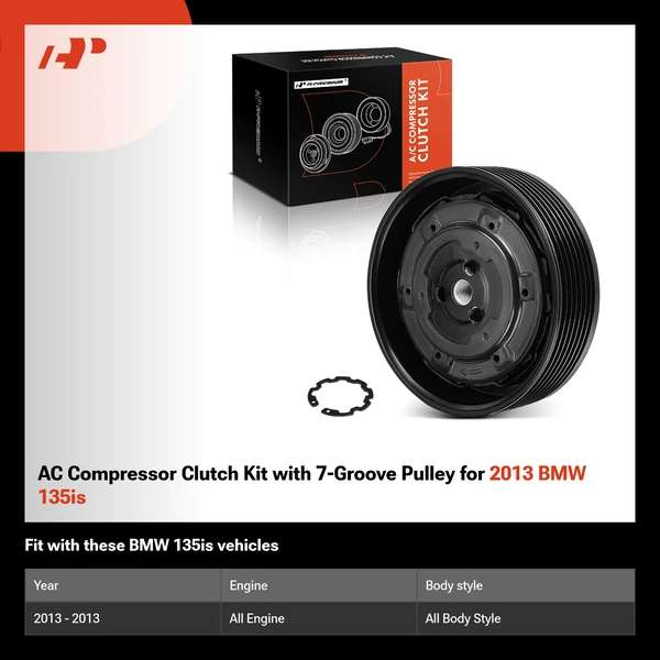 AC Compressor Clutch Kit with 7-Groove Pulley for 2013 BMW 135is