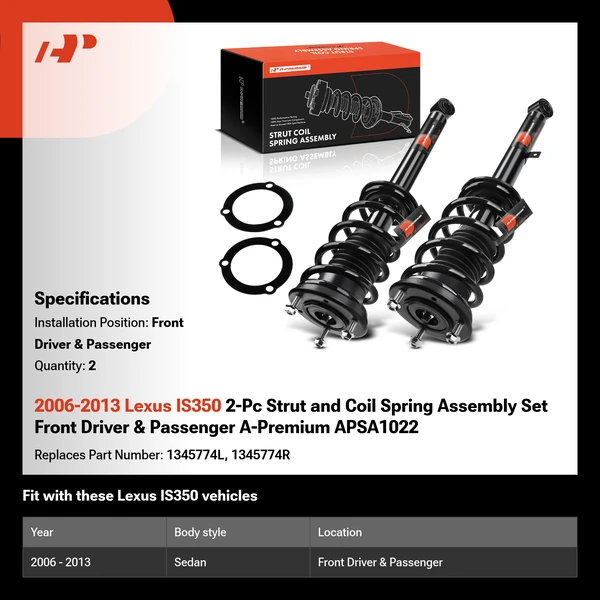 2006-2013 Lexus IS350 2-Pc Strut and Coil Spring Assembly Set Front Driver & Passenger A-Premium APSA1022