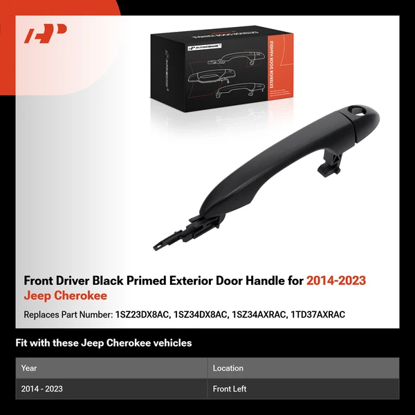 Front Driver Black Primed Exterior Door Handle for 2014-2023 Jeep Cherokee