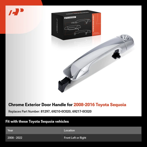 Chrome Exterior Door Handle for 2008-2016 Toyota Sequoia