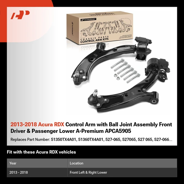 2013-2018 Acura RDX Control Arm with Ball Joint Assembly Front Driver & Passenger Lower A-Premium APCA5905