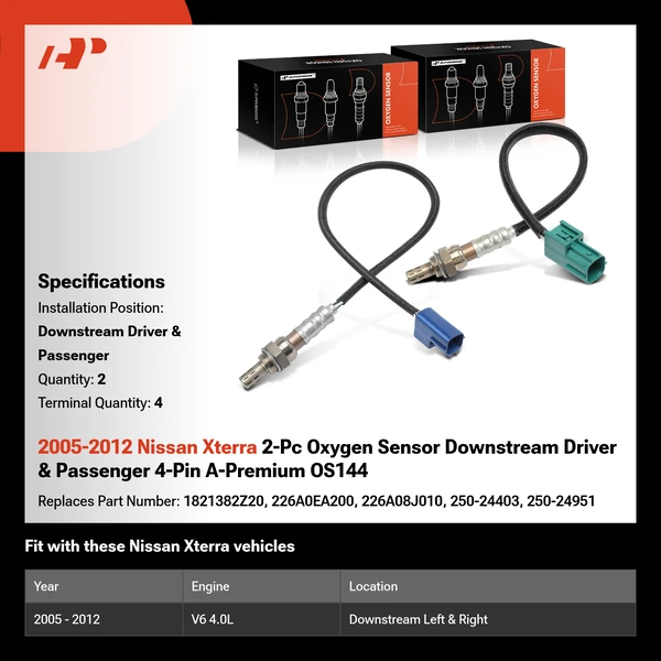 2005-2012 Nissan Xterra 2-Pc Oxygen Sensor Downstream Driver & Passenger 4-Pin A-Premium OS144