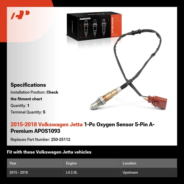 2015-2018 Volkswagen Jetta 1-Pc Oxygen Sensor 5-Pin A-Premium APOS1093