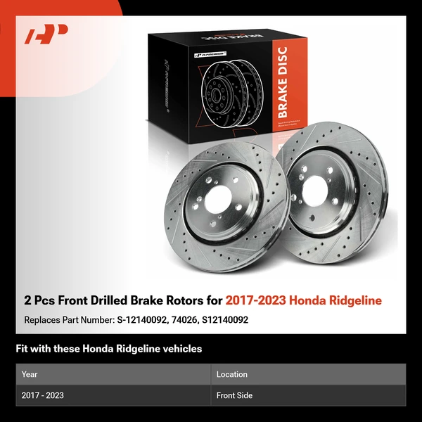 2 Pcs Front Drilled Brake Rotors for 2017-2023 Honda Ridgeline