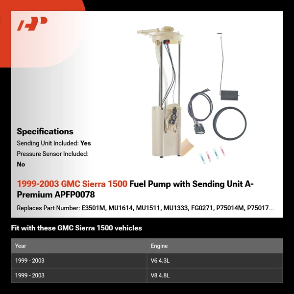 1999-2003 GMC Sierra 1500 Fuel Pump with Sending Unit A-Premium APFP0078