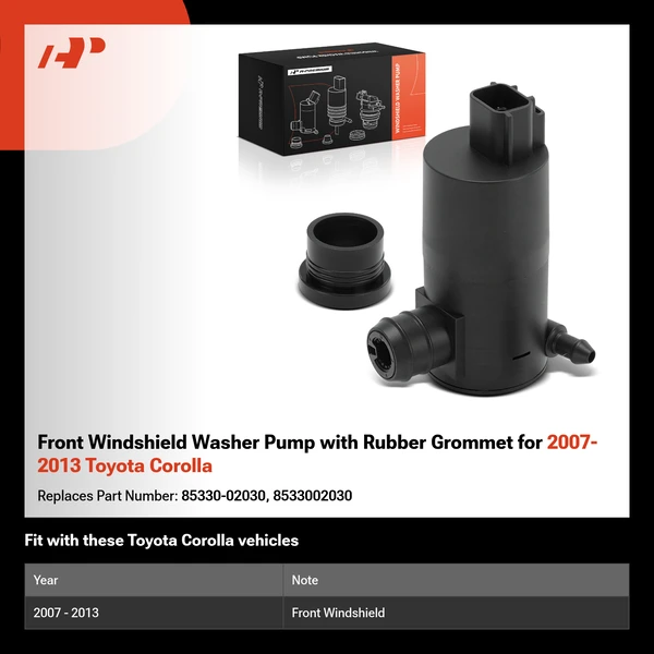 Front Windshield Washer Pump with Rubber Grommet for 2007-2013 Toyota Corolla