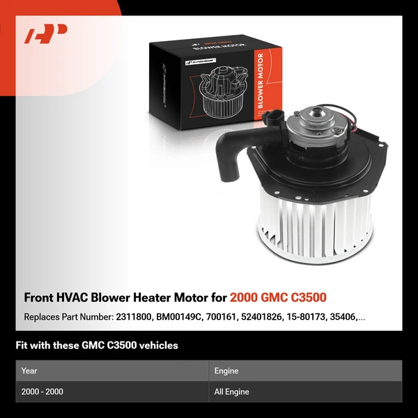 Front HVAC Blower Heater Motor for 2000 GMC C3500