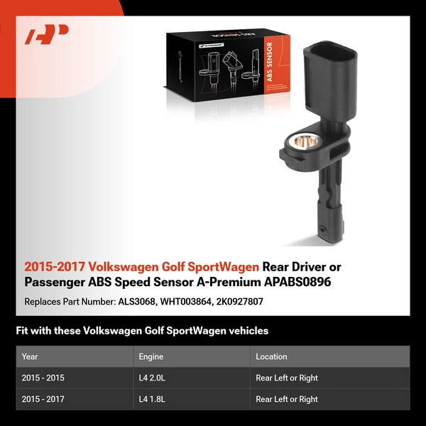 2015-2017 Volkswagen Golf SportWagen Rear Driver or Passenger ABS Speed Sensor A-Premium APABS0896
