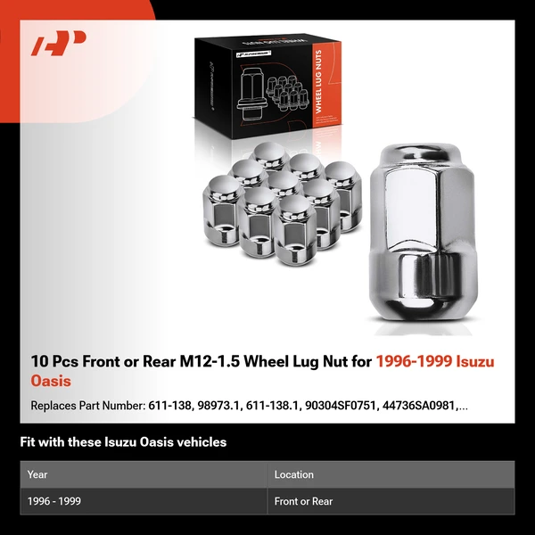 10 Pcs Front or Rear M12-1.5 Wheel Lug Nut for 1996-1999 Isuzu Oasis
